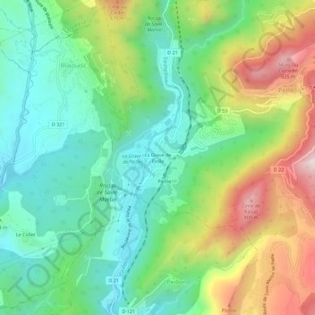 Carte topographique La Grave de Peille, altitude, relief