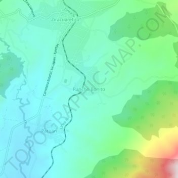 Carte topographique Rancho Bonito, altitude, relief