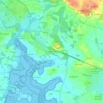 Carte topographique Le Poteau Rouge, altitude, relief