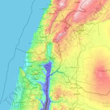 Carte topographique Plateau du Golan, altitude, relief