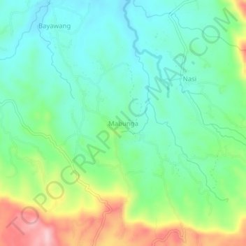 Carte topographique Mabunga, altitude, relief