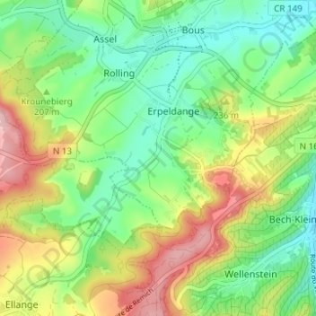 Carte topographique Emeringerhaff, altitude, relief