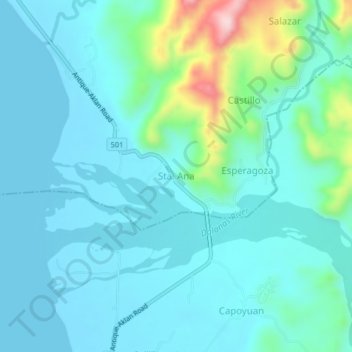 Carte topographique Sta. Ana, altitude, relief