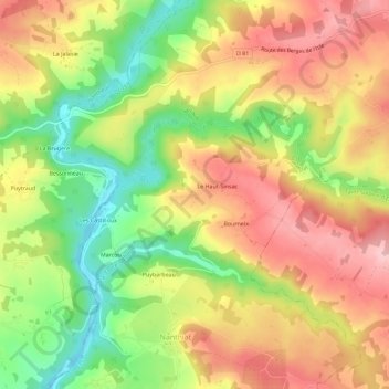 Carte topographique Le Bas-Sinsac, altitude, relief
