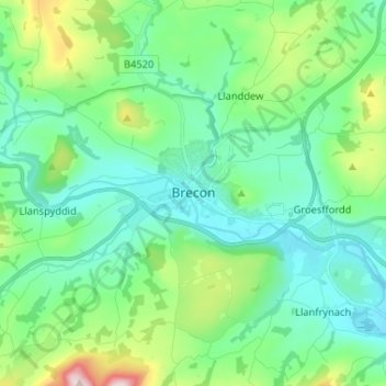 Carte topographique Brecon, altitude, relief