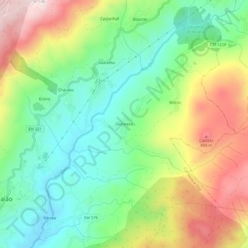Carte topographique Outoreca, altitude, relief