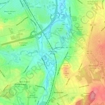Carte topographique Shawsheen Village, altitude, relief