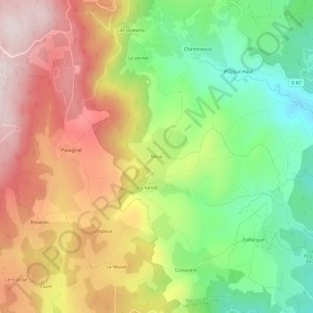 Carte topographique Mirat, altitude, relief