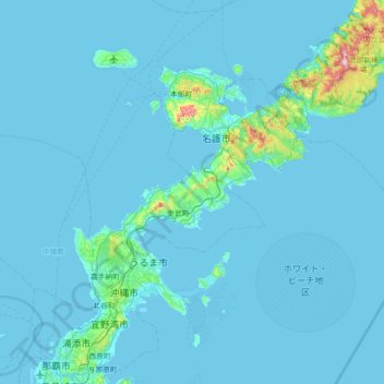 Carte topographique Okinawa Island, altitude, relief