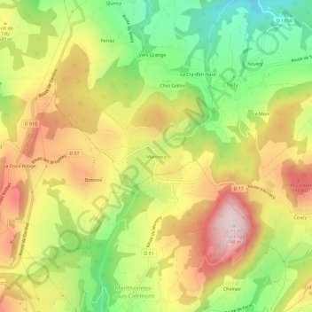 Carte topographique Mannecy, altitude, relief