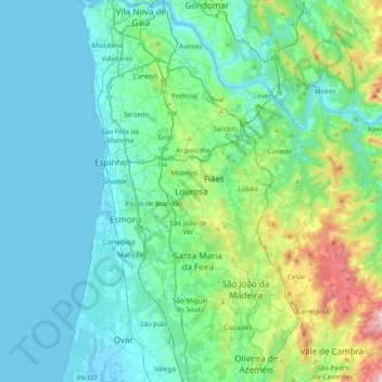 Carte topographique Lourosa, altitude, relief