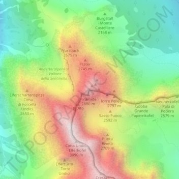Carte topographique Croda Rossa di Sesto, altitude, relief