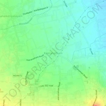 Carte topographique Keeranatham, altitude, relief