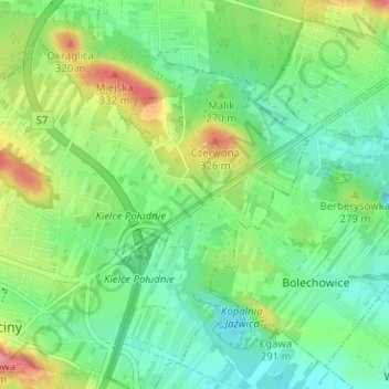 Carte topographique Sitkówka, altitude, relief