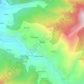 Carte topographique Gwana, altitude, relief