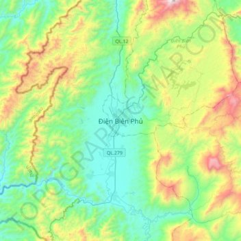 Carte topographique Dien Bien Phu, altitude, relief