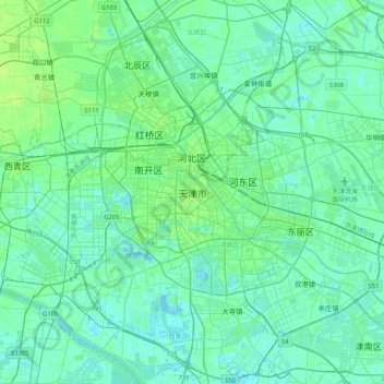 Carte topographique Tianjin, altitude, relief