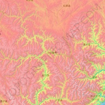 Carte topographique 阿坝州, altitude, relief