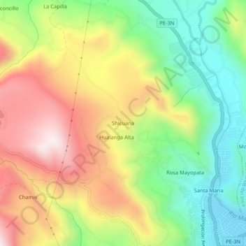Carte topographique Shicuana, altitude, relief