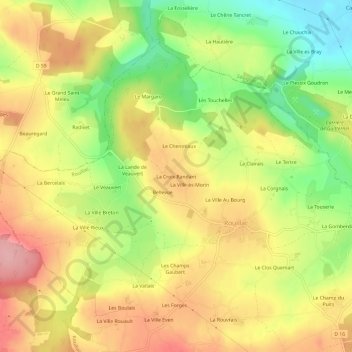 Carte topographique La Croix Randant, altitude, relief