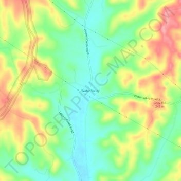 Carte topographique Water Valley, altitude, relief