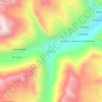 Carte topographique Quicho, altitude, relief