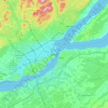 Carte topographique Quebec, altitude, relief