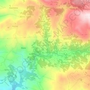 Carte topographique Queimadela, altitude, relief