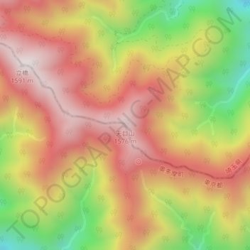 Carte topographique Mt. Tenmoku, altitude, relief