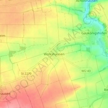 Carte topographique Wolkshausen, altitude, relief