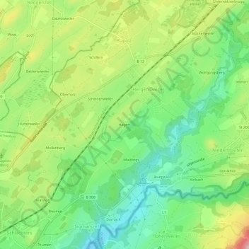 Carte topographique Hagers, altitude, relief