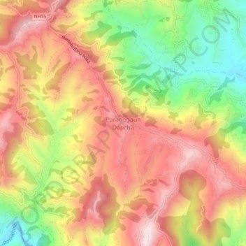 Carte topographique Puranogaun Dapcha, altitude, relief