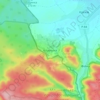Carte topographique Kozulka, altitude, relief