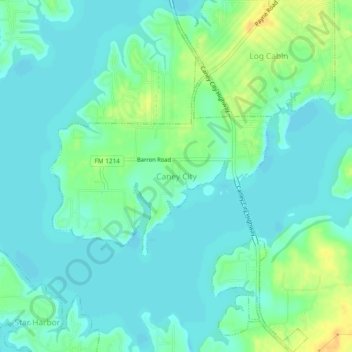 Carte topographique Caney City, altitude, relief