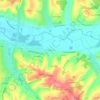 Carte topographique Saint-Martial, altitude, relief