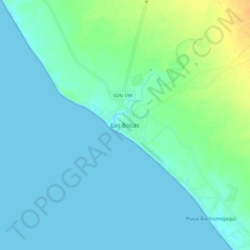 Carte topographique Las Bocas, altitude, relief