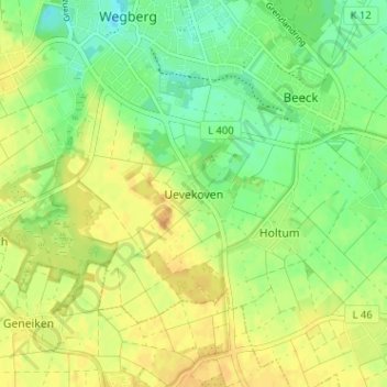 Carte topographique Uevekoven, altitude, relief
