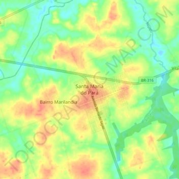 Carte topographique Santa Maria do Pará, altitude, relief