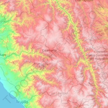 Carte topographique Provincia de Cajamarca, altitude, relief