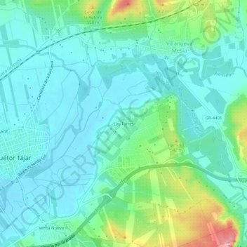 Carte topographique Las Torres, altitude, relief
