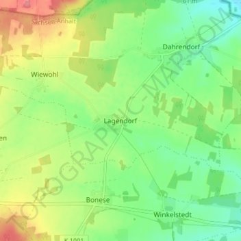 Carte topographique Lagendorf, altitude, relief