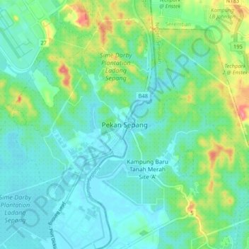 Carte topographique Pekan Sepang, altitude, relief