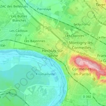 Carte topographique Herblay-sur-Seine, altitude, relief