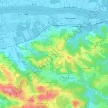 Carte topographique Irigoïn, altitude, relief