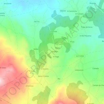 Carte topographique Nugallás, altitude, relief