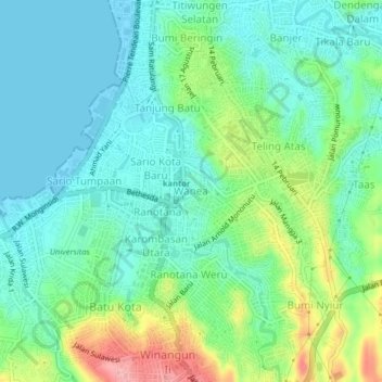 Carte topographique Wanea, altitude, relief