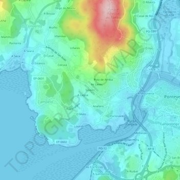 Carte topographique Sineiro, altitude, relief