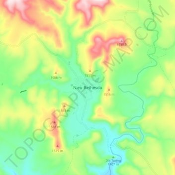 Carte topographique New Bethesda, altitude, relief