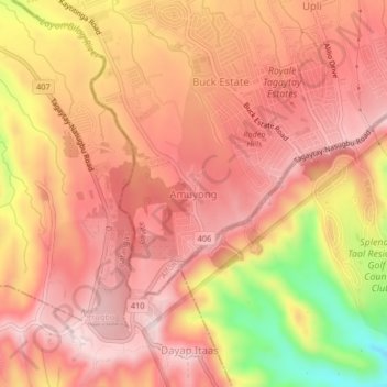Carte topographique Amuyong, altitude, relief