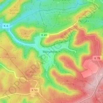 Carte topographique Mölschbach, altitude, relief